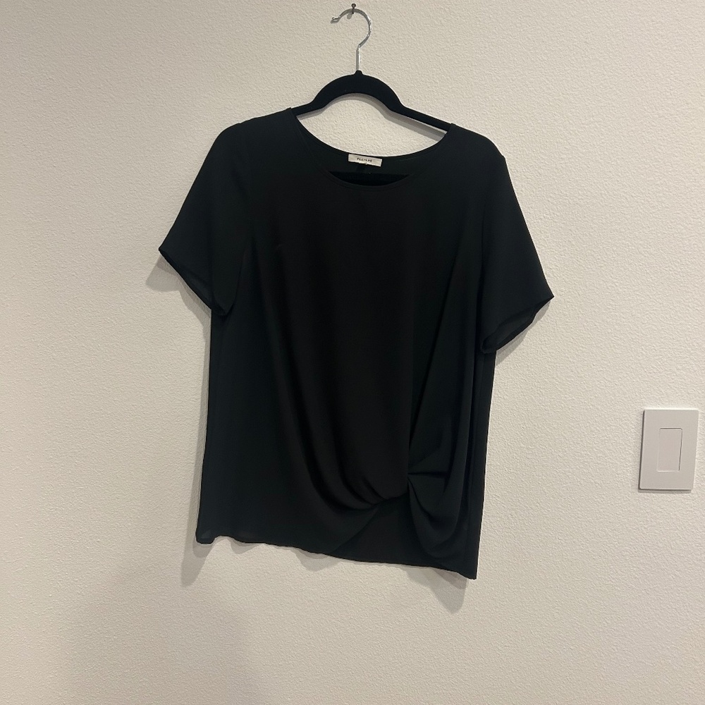 Pleione black drape-front blouse – size M
